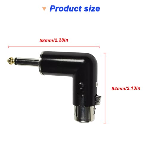 XLR stopcontact tot 6,35 mm stekker en XLR stekker tot 6,35 mm stekker, 90 graden stekker, 4-weg verstelbare TRS microfoon converter (2 stuks)