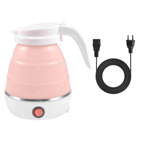 Opvouwbare waterfles, 600 ml, elektrische Mini waterfles Siliconen met roestvrij staal bodem, Portable Travel waterfles voor kamperen, reizen, vakantie (Roze)