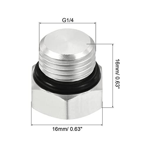 G1/4 Man Thread Hex Pipe Plug, 3 Pack Aluminium Nut Cap Cap Socket slang passen Adapter Connector voor water brandstof gas buis, zilver