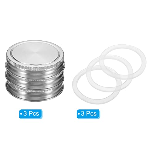 70mm Plain Mond Roestvrij staal Mason Jar Lids, 1Set/3 Pack Canning Jaren Caps met Silicone Sealing Ring voor Keukenopslag 3