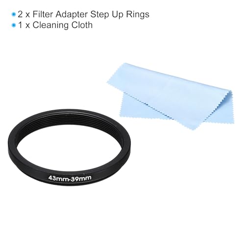 43mm-39mm metalen Lowering Ring met reinigingsdoek, 2st Camera Lens Filter Adapter Ring Aluminium Filter Adapter Ring voor Camera Ones, Cap, Zwart 3