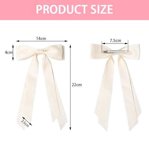4 Stuks Hair Bows voor vrouwen, Silky Satin Hair Bows, Hair Clip met Bow, Metalen Clips met Long Ribbon, Franse lange staart boog voor meisjes en vrouwen, Vintage
