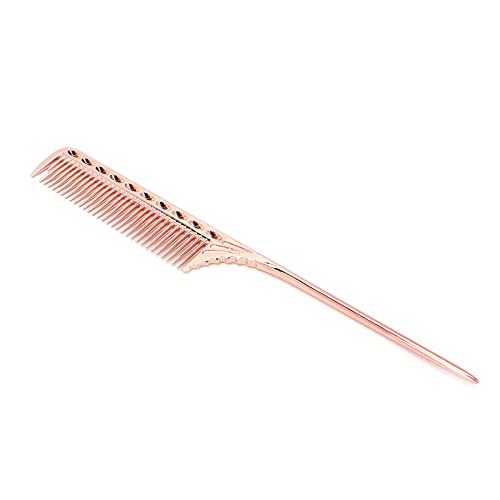 Hair Comb, Professional Rat Tail Hair Comb Salon Kapper Styling Comb Barber Aluminium Metal Comb (Rose Gold)