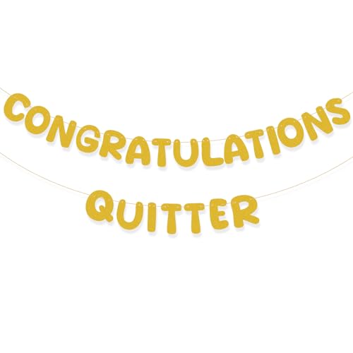 Gefeliciteerd Quitter Banner, Gold Glitter pensioen Banner Grappig pensioen partij decoraties en afscheid leveringen