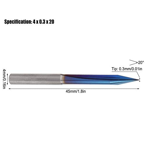 5 st Graveren Bit 2 Fluiten V Tip 4mm Shank Recht End Mill Cutter Tungsten Steel Blue Coating Milling Cutter Carving Tool 4x0.3x20 5