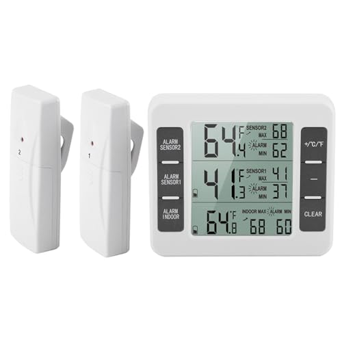 Koelthermometer Draadloze digitale akoestische koelkoelkast thermometer met 2 sensoren Min/Max Display 4