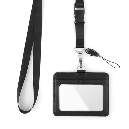 Originele Lederen ID-badgehouder met Lanyard, 2 Card Slot ID-kaarthouder Zachte Lederen ID-kaarthouder Waterdichte Duidelijke ID Window Card Beschermer Naam badge geval voor School Office Supplies