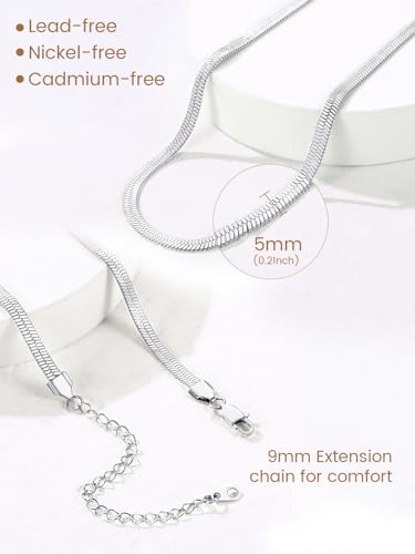 Vlakke slangenketting van roestvrij staal, 3 mm, 5 mm, platte slangen, eenvoudige ketting zonder hanger, meerdere lagen, geschikt in zilver/goud/rose goud, 32 cm, 38 cm, 46 cm + 9 cm 4