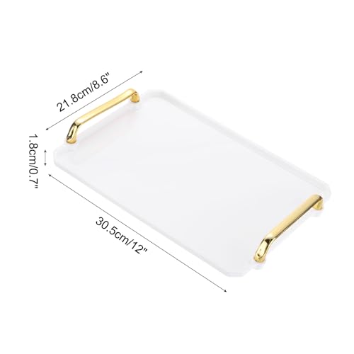 30x20cm Plastic tray met gouden handgrepen, herbruikbare tray Rechthoekige feestschotels voor dessert, koffietafel, woonkamer keuken countertop, wit