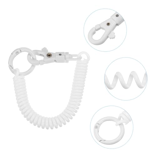 Retractable Coil Spring Keychain, 3 stuks, Anti-Lose met kunststof karabijnhaak voor sleutels en portemonnee, wit, wit 4