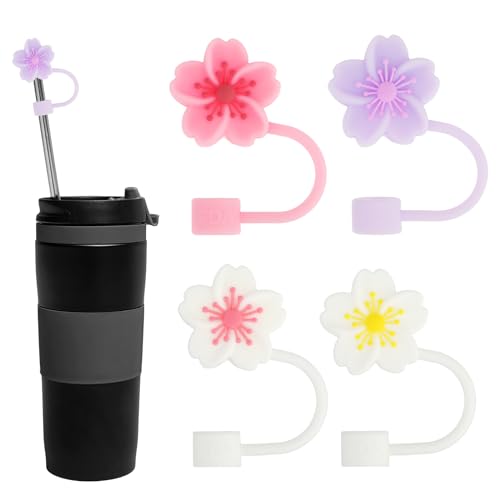 Silicon Flower Straw Cap, 4 stuks 10mm Leuke stro, Compatibel met 30 & 40 oz Cup Herbruikbare stro, Caps Drum deksels, Stofdichte Drinkriem Caps