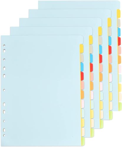 5-pack kartonnen tabbladen A4 12-delige, tabbladen registreren voor mappen A4, recycleband register DIN A4 breed 11 gaten geperforeerd, 12 tabbladen scheiding register 1-12 voor schoolkantoor huis, 150