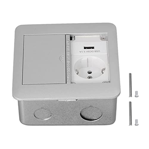 2 Power Outlets Verborgen Power Outlet Multifunctioneel Ingebouwde Socket met deksel IP40 Waterdichte vloer Socket (zilvergrijs)