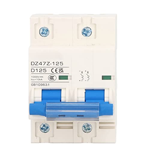 1000V DC Circuit Breaker 125A C125 2P DIN Rail, Overload Protection, Air Switch, Home Lighting Fuse Vending Machine, Distributeur Lines, Solar, PV System (Blue)