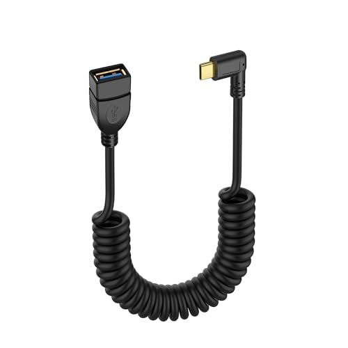 USB Type C Coil Cable 5 Gbit/s Uitbreidbaar 90 Degree USB 3.0 Bus naar USB C Plug, Laadkabel en gegevensoverdracht voor telefoon, tablet en andere USB-C-apparaten (F/R)
