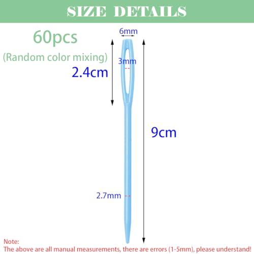Stoppen naalden voor haken, Dujelixa Plastic Naainaalden, 9cm/3.54inch Kinderen Naainaald, Willekeurige Kleuren Mengen Sweater Naainaald, Ambacht Naalden 60 st, Handnaainaald, De Zelfklevende