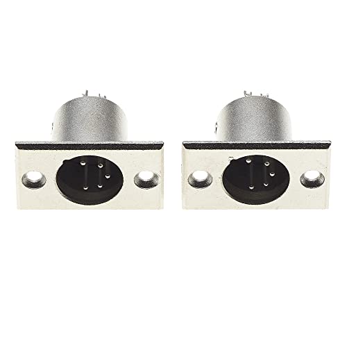 XLR Plug 5 Pole Chassis - Man Jack. 5 Pin Panel Mount Connector met Rechthoek nikkel Platte Mount Frame, Microphone Speaker Socket - Pack van 2