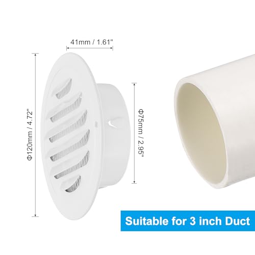 3 inch ronde ventilatierooster, roestvrijstalen inlegwand uitgang grill scherm mesh kanaal sofit ventilatie met schroeven voor ventilatie, wit