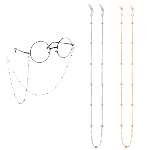2Stuks Bril ketting glazen ketting voor vrouwen riem houder Ronde Nek kralen Eyeglass Ketting Zonnebrillen ketting Vrouwen Sun Reading Eyeglass Ketting hanger gezicht masker, Multicolour