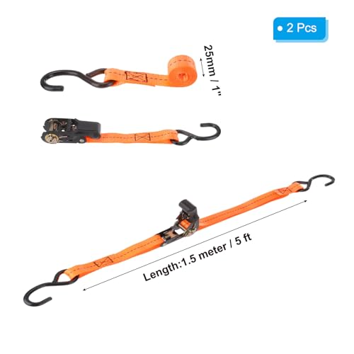 Bootaanhanger Spiegel Lashing Straps 1"x5', 1750lbs Breaking Strength Ratchet verstelbare riemen met S Hook voor Marine Trailing Boot varen, Oranje