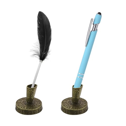 4 stuks vintage ronde metalen pennenhouder, invoer standaard desktop pen basis voor kantoorbegeleidingen bruiloft bruids verloving gasten boek, geel brons 5