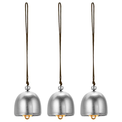 3 stuks Wind Chime Hangklokken Temple Clocks Retro buiten hangen metalen Chinese wind Chime ronde voor Outdoor Garden Camping, Zilver Bruin
