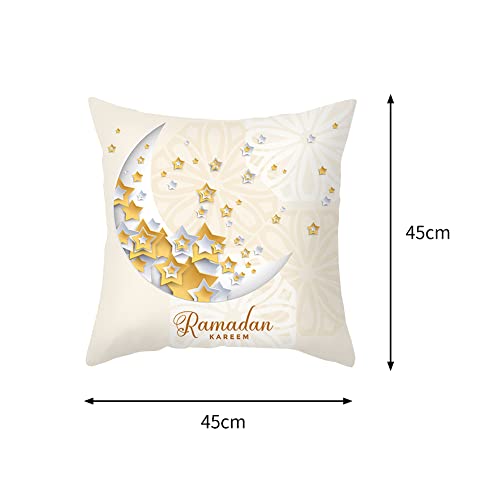 Set van 4 Ramadan Kussenhoesjes 45 x 45 cm Eid Mubarak Kussenhoes Decoratie Eid Ramadan Gooi Kussenhoesjes Gouden Maan Sterren Lantaarn Kussenhoes Decoratieve Kussenhoes Moslim