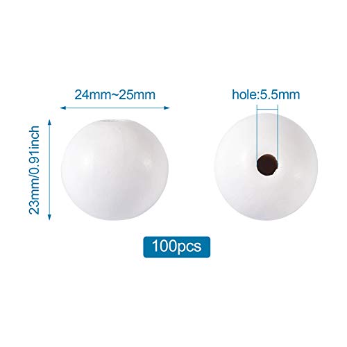 100 st. 25m wit ronde houten kralen Spray geschilderd groot gat Europese bal houten spacer kralen 5.5mm gat voor DIY ambachten sieraden maken van huis decor