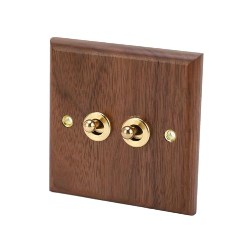 Dubbele Schakelschakelaar Rocker Switch Switch Wandplaat Retro Walnut Houten Wandmontage Panel met messing schroef 50Hz 250V voor binnen elektrische Socket decoratie 3