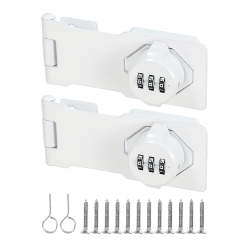 4.5 Inch Cabinet Password Hasp Lock, 2 stuks 3-digit 180 graden Barn Door Lock Security Combinatie Vergrendeling voor laden Kasten Kleine deuren, wit