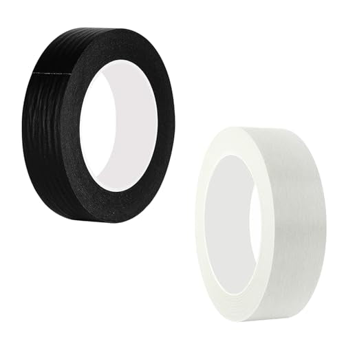 2 Rolls schilderpapier, 15 mm x 50 m Kleefband, papier decoratieve lint voor schilderen, ambachten en doe-het-zelvers, wit en zwart