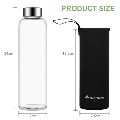 Glass Waterfles, 550ml Borosilicaat, BPA-vrij, Leak-Proof, Modern, Herbruikbaar, Cilindrisch, Non-slip, Wandelen, Reizen, Sport, Huis, Kantoor, School, Heet, Koude Dranken