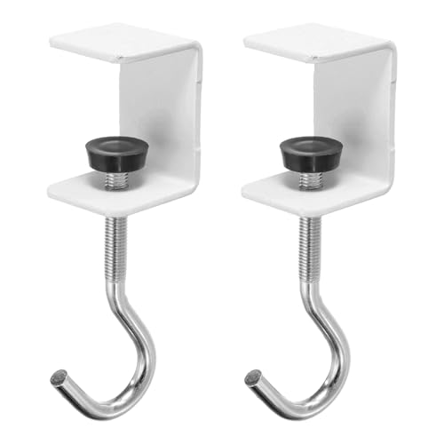 Bureauhaak, 2 stuks Bureauhouder houder Hook Square J haken voor opknoping tas rugzak onder bureaulamp portemonnee verstelbare hoofdtelefoon tafelkast deur onder counter, wit