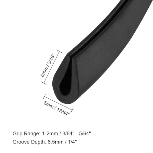 Edge Trim U Seal Black Rubber U-Channel Rand Trim Rubber Seal, U Shape Weather Stripping voor Randbeschermer Past 3/64" - 5/64" Rand 20ft Lengte