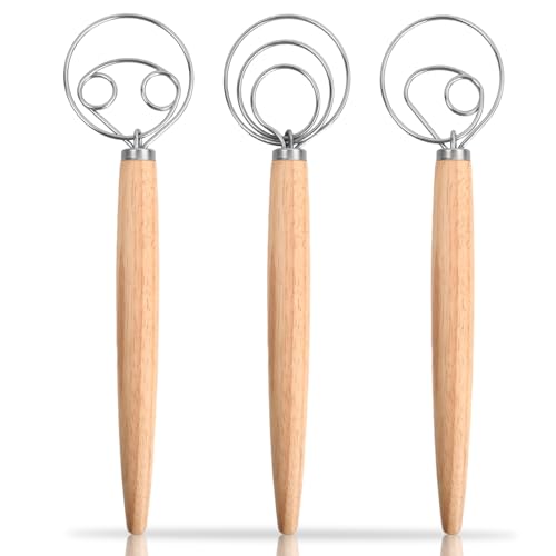 3 stuks Deense Dough Bezem, Deense Whisk Set, Brooddeeg Mixer, 33 cm, Brooddeeg, Whisk, Mixer, Egg Racket voor Keuken, Brood, Deeg, Cake, Gebak