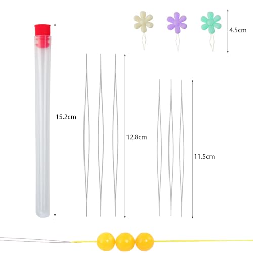 6 st. Naalden Set naaldnaalden, 3 stuks naalddragers, 2 maten, roestvrij stalen kralen naalden, lange rechte naalden, grote oog kraal naalden voor ambachten en sieraden maken