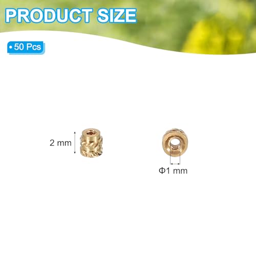 M1 x 2 x 2mm Messing draad invoegen, 50 st Metrische geknoopte noten, warmteset invoegen voor kunststof 3D-drukcomponenten