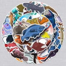 Deep Fish Stickers voor tieners en volwassenen, 50 stuks, Deep Sea Fishing, Vinyl Sticker Set, Auto, Motorfiets, Fiets, Skateboard, Snowboard, Bagage, Laptop, Koffer, Helm, Motorfiets, Computer