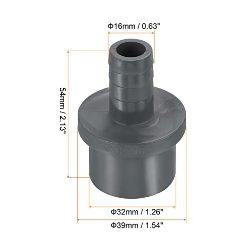 UPVC Reducer Pipe Fitting 32x16mm, 3 Pack Straight Coupling Adapter Connector, Grey