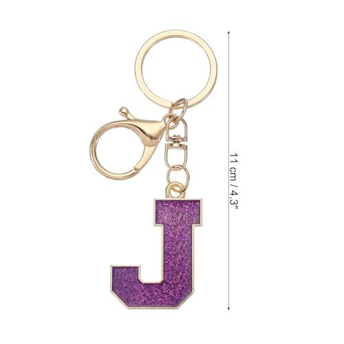 Eerste brief sleutelhanger, Alfabet brief zak Charm Autosleutelhanger Letter J ketting sleutelhanger voor portemonnee handtas rugzak, paars