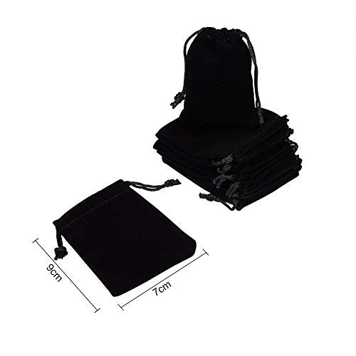 50 stuks fluweel zakjes koord Gift Pouch sieraden zakjes snoep tassen bruiloft favor Bags voor sieraden opslag, zwart,9x7cm