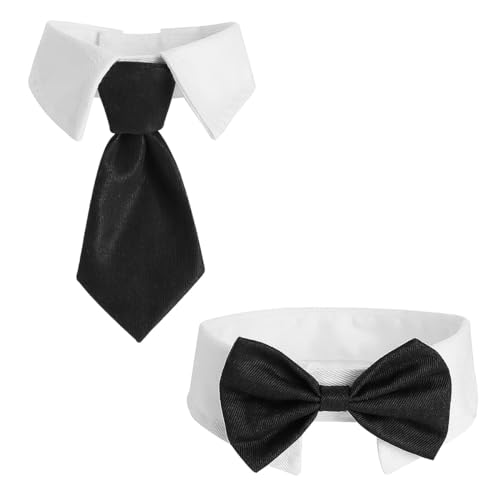 Sea Pet Decoration Collar Cat Outfit Tie + Bow Tie Pet Kleding voor Cat Honden Bruiloft verjaardag zwart wit