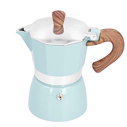 Espressomachine voor 3 kopjes, aluminiumkleurig met deksel en handvat, anti-schuifbescherming, klassiek koffiezetapparaat, niet geschikt voor inductie (blauw)