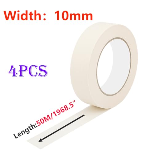 Masking Tape, Pak van 4, 10 mm x 50 m, Schildkap, Masking Tape, Schildertape voor schilderen en decoratie