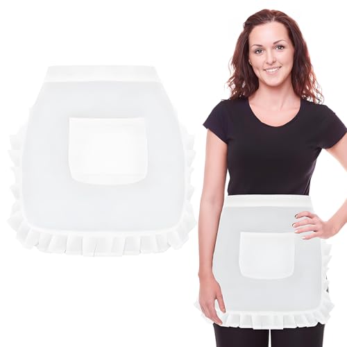 Broekschort met zakken - Leuke halve ahorn voor vrouwen, Floral Short Waist Serveerster Maid kostuum voor keuken, koken, Bistro, Restaurant, Coffee Shop - White, One Size, White