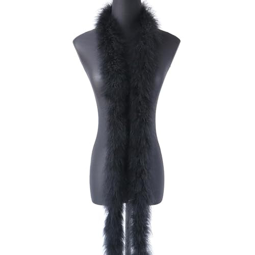 2 m 8 cm verenboa kalkoenveren boa, pluizige pluche veer, boa veerstola, draaijaar voor kerstboom, bruiloft, klotuselen, burlesque, carnaval, party, Jaren 20-kostuum, decoratie, ca. 20 g, zwart