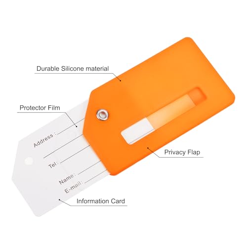 Initial Bagage Tags, 2 stuks Siliconen geval Tag ID kaarthouder Unieke Bagage Naam Tags met roestvrij stalen lus, brief H, oranje 3
