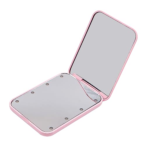 Mini LED Pocket spiegel, kleine make-up spiegel met licht, compact, opvouwbaar, dubbelzijdige rechthoek, roze