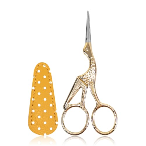 Borduurschaar, 4,5" Roestvrij stalen Ooievaarsschaar Kleine Ambachtelijke Schaar voor Naaien Kruissteek Naaldwerk Threading met PU Schaar Cover-Gold