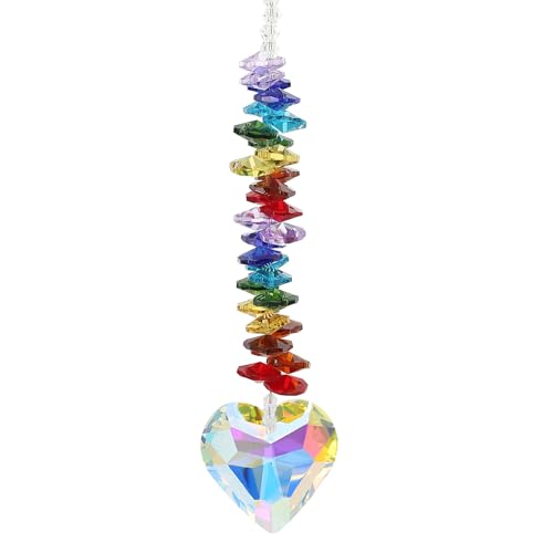 Hangen Crystal Sun Catcher Prism met hart bal kralen voor binnen / buiten venster Home Car Garden verjaardag feest decor Vrouwen, 7-kleuren